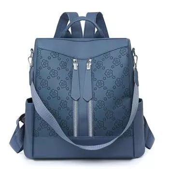 Women s Commuter Soft Leather Backpack Printed Backpack синий