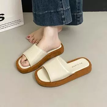 Women s cool slippers women s summer new square head simple thick bottom temperament outer wear street shooting one-word drag 35