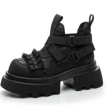 Women s Cosplay Platform High Top Height Increase Coarse Heel Leather Women s Rock Punk Style Dark Mary Jane platform shoes 34