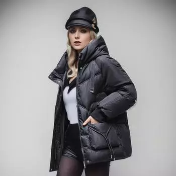 Women s cotton-padded clothes Winter version down cotton-padded clothes Women s short fashion glossy student bread clothes Women M чёрный