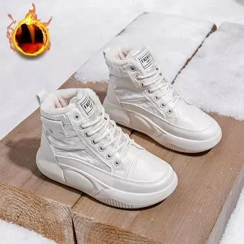 Women s Cotton Shoes 2024 Winter New Fluffy Warm Women Boots Warm Flat Bottom Casual Snow Boots Platform Women Ankle Boots 35 белый