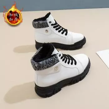 Women s cotton shoes 2024 winter new high-top shoes women s round head thick-soled velvet warm women s shoes QR168 35 чёрный