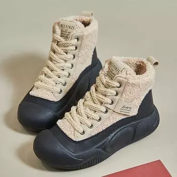 Women s Cotton Shoes Winter Plush Height Increased Ankle Boots Platform Keep Warm High Top Sneakers Thicken Anti Slip Snow Boots 35 хаки