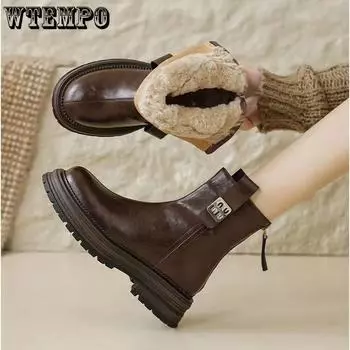 Women s Cotton Shoes with Plush Lightweight Boots British Short Boots Warm and Non Slip Thickened 35