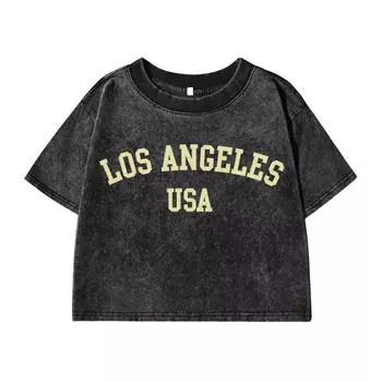 Women S Cotton Washed T-Shirts Trend Regular Fit O-Neck Crop Tees Los Angeles, Usa Printing Clothes M
