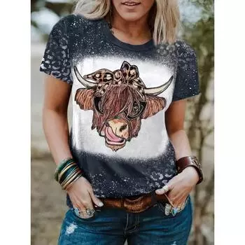 Women S Country Style Printed T-Shirt Loose Large Size S