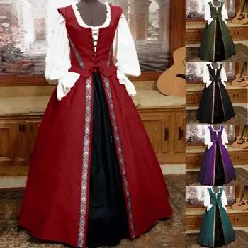 Женское платье в придворном стиле, модное винтажное платье с большими качелями, длинным рукавом и квадратным вырезом на талии, платье из двух частей L чёрный