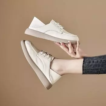 Женские легкие повседневные туфли из коровьей кожи с мягкой подошвой, толстые подошвы, удобные дышащие туфли на шнуровке, белые кроссовки на платформе 35 бежевый