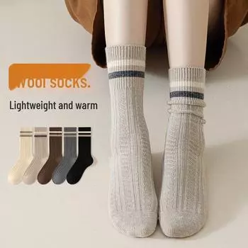 Women s Cozy Wool Mid-Tube Socks - Thick, Warm, Solid Colors for Autumn/Winter Home Wear One Size, Individually Packaged серый