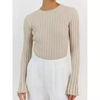 Женский вязаный свитер с круглым вырезом, базовый слой с рубчатой полоской и длинным рукавом, однотонный облегающий топ для осени и зимы S белый