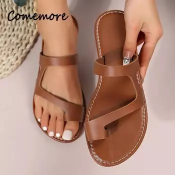 Женские тапочки на плоской подошве с перекрестными ремешками и петлей для большого пальца, однотонные, с открытым носком, нескользящие, летние женские римские сандалии, РАЗМЕР 36-43 36 белый