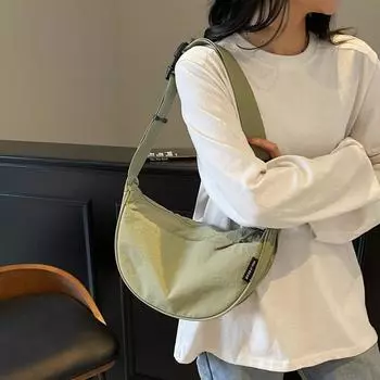 Женская сумка через плечо, нейлоновая сумка-хобо, однотонная студенческая сумка через плечо бежевый