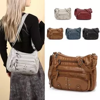 Женская сумка через плечо, винтажная многослойная сумка через плечо коричневый