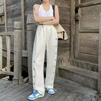 Women s Cute Love Embroidered Casual Summer Leggings with Elastic Waist чёрный