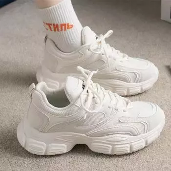 Women s dad shoes fashionable thick-soled heightening temperament sports little white shoes comfortable and breathable casual single shoes foreign tra 36 чёрный