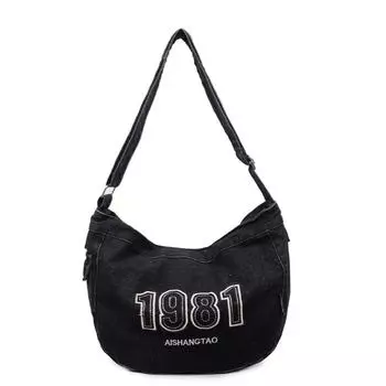 Women s Denim Bag Shoulder Bag Large Capacity Commuter Crossbody Bag чёрный