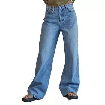 Women s Denim Classic Versatile High Waist Fashionable Trousers L темно-синий