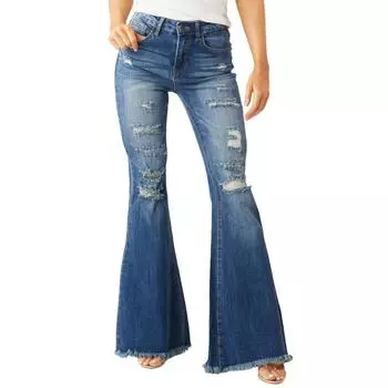 Women s Denim Classic Versatile High Waist Fashionable Trousers L синий