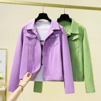 Женская джинсовая куртка на весну и осень, повседневная короткая джинсовая куртка, женская корейская версия, однотонная куртка, одежда XS чёрный