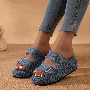 Women s Denim Slippers 2024 New Summer Women s Fashion Designer Flat Sandals Women s Breathable Beach Slippers Zapatos De Mujer 36 бежевый
