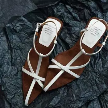 Women s Designer Sandals 2024 Summer Fashion Pointed Toe High Heels Simple Thin Strap Female Slingback Sandal Sandalias De Mujer 35 бежевый