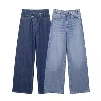 Women s Double Breasted Pants with High Waist and Wide Legs, Jeans XS