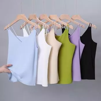Women s Double Strap Camisole: Summer Elastic Satin Top for Layering Inside and Out M