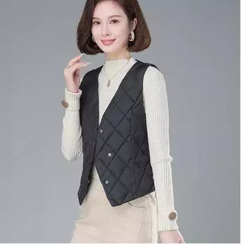Women s Down Vest White Duck Down V Neck Outer Wear Down Waistcoat Elegant Casual Warm Inner Wear M