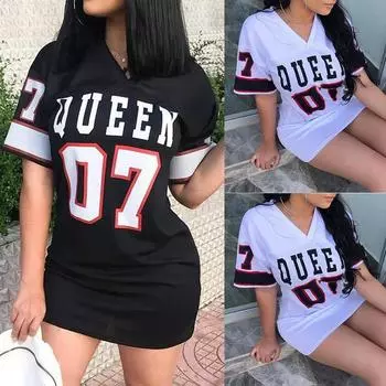 Women s Dress Casual Hip-hop Letter Printing Spring and Summer Short-sleeved T-shirt Dress Women XS