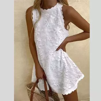 Women s Dress New Casual Loose Vest Skirt Dress Casual White L