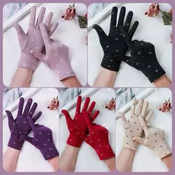 Women s Driving Fleece-lined Heattech Gloves Cycling Fingerless Gloves Print Gloves Bows Full Finger 5 Colors Black + Fuchsia All yards