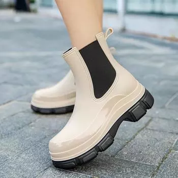 Women s elastic band new Martin rain boots platform plastic waterproof outdoor work shoes kitchen overshoes 35 чёрный