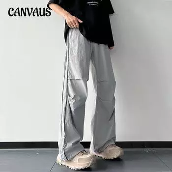 Women s Elastic High Waist Pleated Solid Color Line Spliced Wide Leg Work Pants M серый