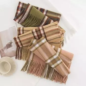 Women S Elegant Business Plaid Scarf, Fashionable Commuting Imitation Cashmere Scarf, Simple And Versatile Shawl, Neck Protection Scarf 70*180cm
