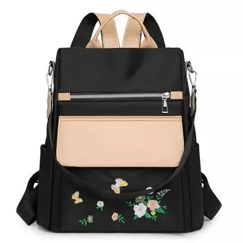 Women s Embroidered Backpack Large Capacity Shoulder Bag Multi-Function Backpack чёрный