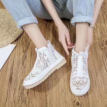 Women s Embroidered Breathable Mesh Slip-On Flats - Soft Sole Fisherman Shoes High Top White Casual Sneakers 35 белый