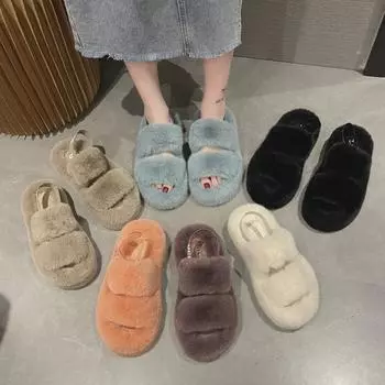 Women s Embroidered Fur Slippers: Autumn/Winter 2025 Outdoor Thick-Soled, Double-Striped, Indoor Comfort Cotton Slippers 38 коричневый