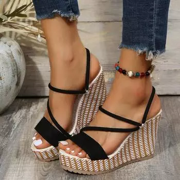 Women s Europe and America Sandals 2024 Summer New Ultrahigh Heel Women Height Increasing Shoes Romanesque Versatile Slippers 35 чёрный
