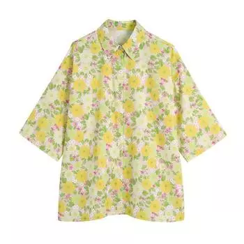 Women s European and American-Style Lapel Print High-Waist Short-Sleeve Pants Jackets XS
