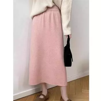 Women s Fall and Winter Knit Bustier Skirt Gentle and Elegant High-waisted A-line Half Skirt XL