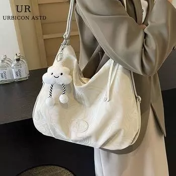 Women s Fall and Winter One-Shoulder Classy Sentong Qin Tote Bag Creamy-white + pendant