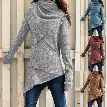 Женский осенне-зимний свитер с длинным рукавом и воротником-шарфом 5XL