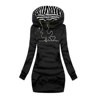 Женская осенняя толстовка средней длины с капюшоном, повседневная куртка 3XL чёрный