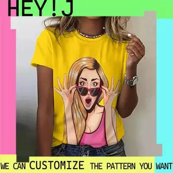 Женская мода 3D принтованная футболка с круглым вырезом и коротким рукавом, большая уличная одежда, европейский и американский стили, персонаж мультфильма XXL