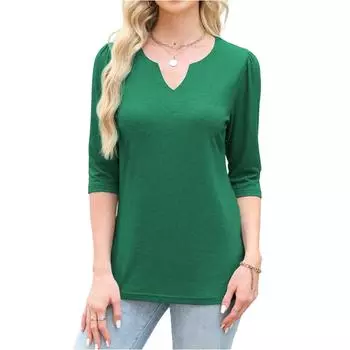 Women s Fashion 7-inch Sleeve Pullover Solid Color Top L