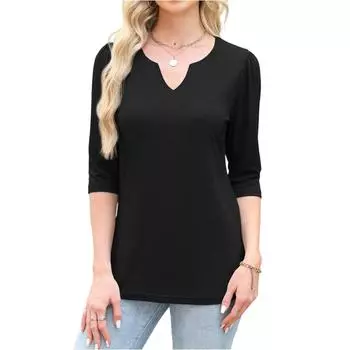 Women s Fashion 7-inch Sleeve Pullover Solid Color Top L чёрный