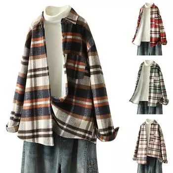 Женская модная осенне-зимняя мягкая и утолщенная твидовая клетчатая рубашка, теплая повседневная куртка-рубашка XL зелёный