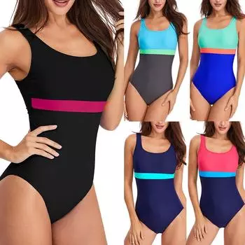 Женская мода бикини в тон цельный спортивный купальник с красивой спиной XL чёрный