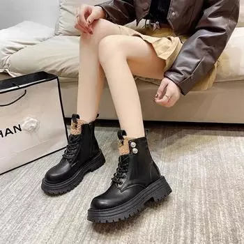 Women s Fashion Boots Side Zip Waterproof Platform Plush Lining Ankle Boots Thick Sole Anti-slip Shoes Woman 2024 Trend Black 35 чёрный