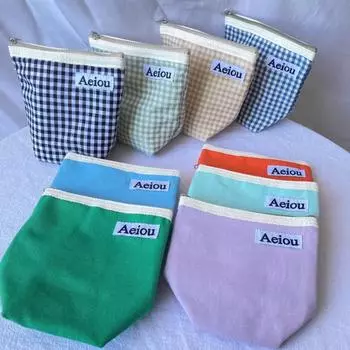 Женская мода Холщовая сумка для монет Органайзер для денег Сумка Ins Дизайнерские маленькие клетчатые косметички Помада Тени для век Подводка для глаз Футляр